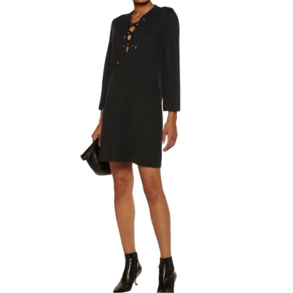 Theory Patrinelle Lace-Up Merino Wool Blend Black Sweater Dress Size M